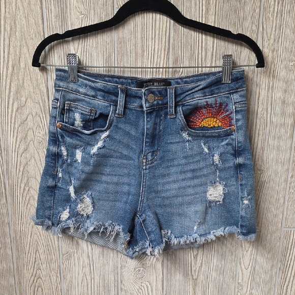 Judy Blue Pants - Judy Blue Distressed Denim Jean Shorts You Are My Sunshine Womens Size Small